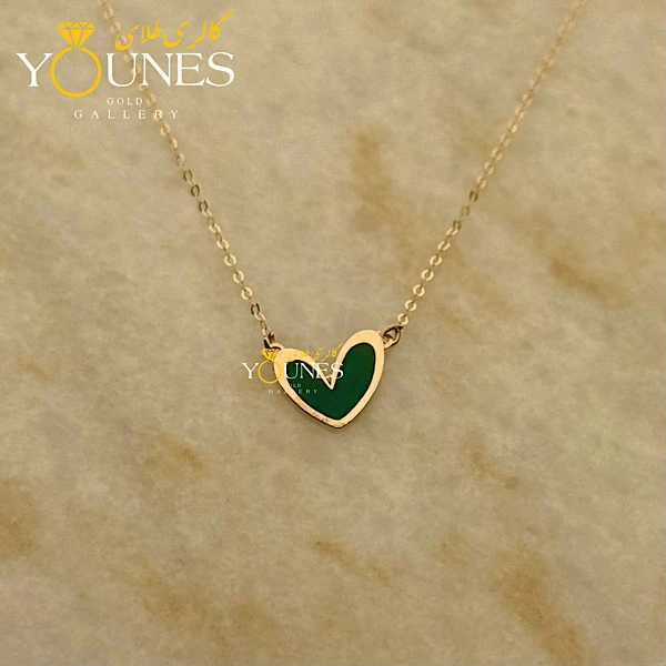 گردنبند میناکاری قلب سبزتیره طلا